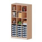 ErgoTray Regal, 3reihig, 5 OH,  unten 18 flache Boxen, oben 6 EB, B/H/T 104,5x190x40cm 